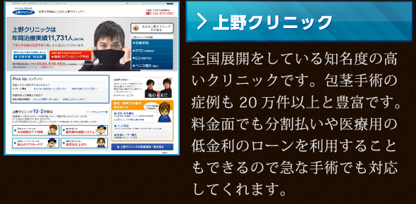 【上野クリニック】全国展開をしてる知名度の高いクリニックです。